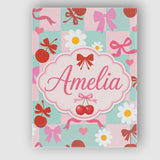 Personalised Name Cute Cherry Bow Daisy Heart Seamless on Mint and Custom  Unique Canvas Wall Art Print Decor Picture Ready to Hang