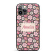 Cute Hand Drawn Floral Ditsy Flowers Pattern Dark Custom Name Protective Phone Case Mobile Cover Durable Everyday Smartphone Shock Resistant
