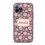 Cute Hand Drawn Floral Ditsy Flowers Pattern Dark Custom Name Protective Phone Case Mobile Cover Durable Everyday Smartphone Shock Resistant