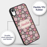 Cute Hand Drawn Floral Ditsy Flowers Pattern Dark Custom Name Protective Phone Case Mobile Cover Durable Everyday Smartphone Shock Resistant