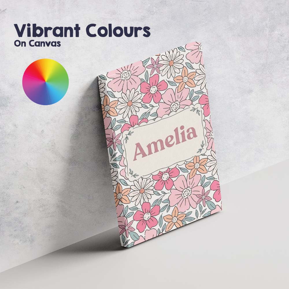 Personalised Name Cute Hand Drawn Floral Custom  Unique Gift Idea Elegant Feature Canvas Wall Art Print Decor Picture Ready to Hang