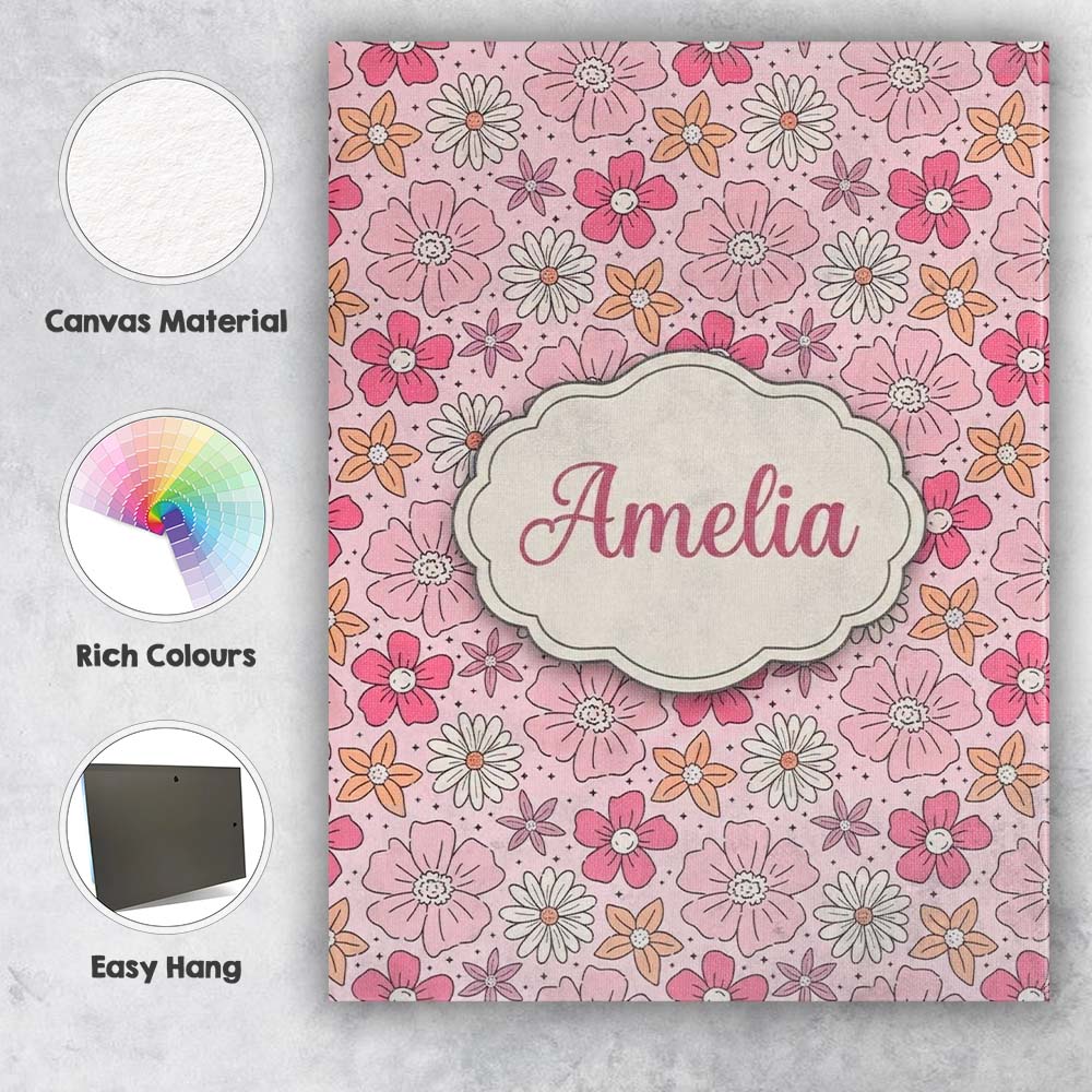 Personalised Name Cute Hand Drawn Floral Custom  Unique Gift Idea Elegant Feature Canvas Wall Art Print Decor Picture Ready to Hang