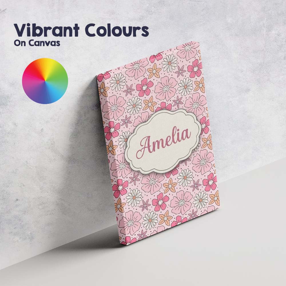 Personalised Name Cute Hand Drawn Floral Custom  Unique Gift Idea Elegant Feature Canvas Wall Art Print Decor Picture Ready to Hang