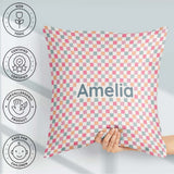 Custom Name Pastel Gingham Check Soft Pink Blue Peach Background Square Filled Cushion Throw Pillow Sofa Bed Home Decor Zip Washable UK Made
