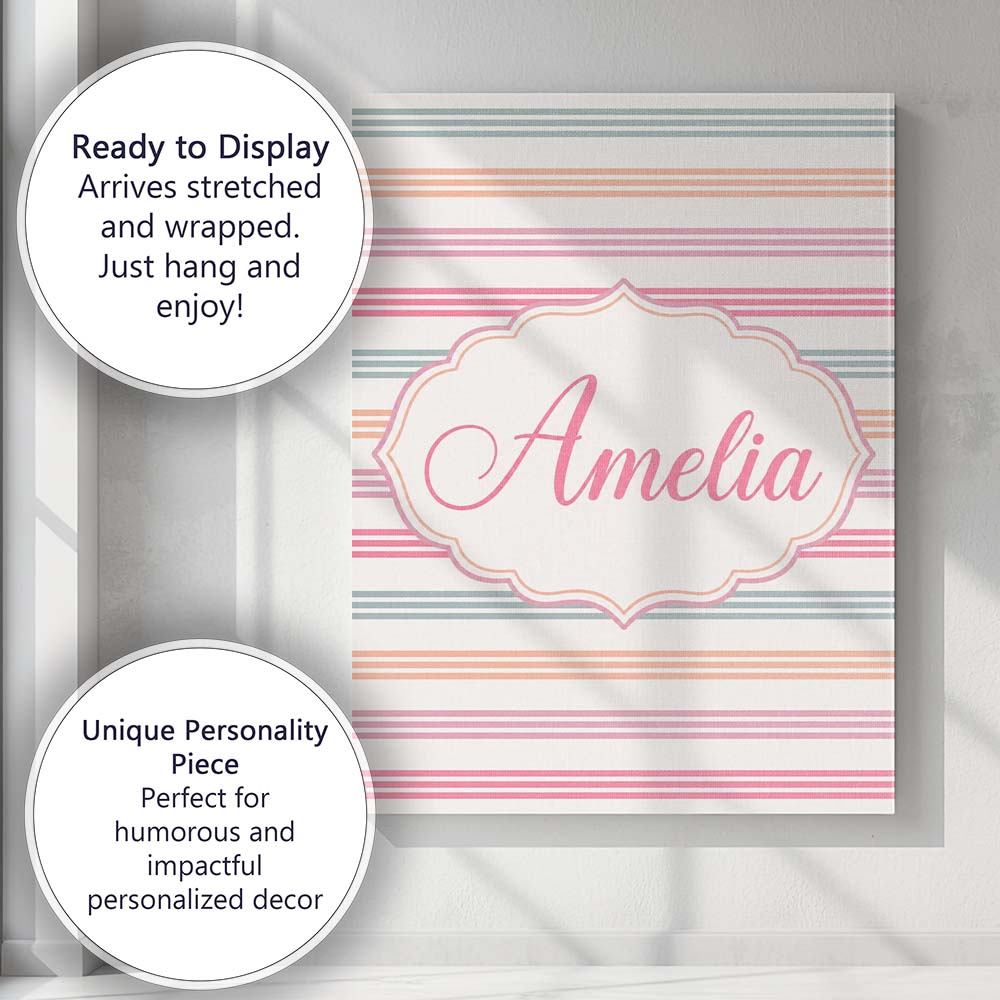 Personalised Name Cute Pastel Horizontal Custom  Unique Gift Idea Elegant Feature Canvas Wall Art Print Decor Picture Ready to Hang