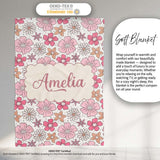 Cute Hand Drawn Floral Ditsy Flowers Pattern Light Neutral  Personalised Custom Name Super Soft Fleece Blanket Bed Sofa Throw