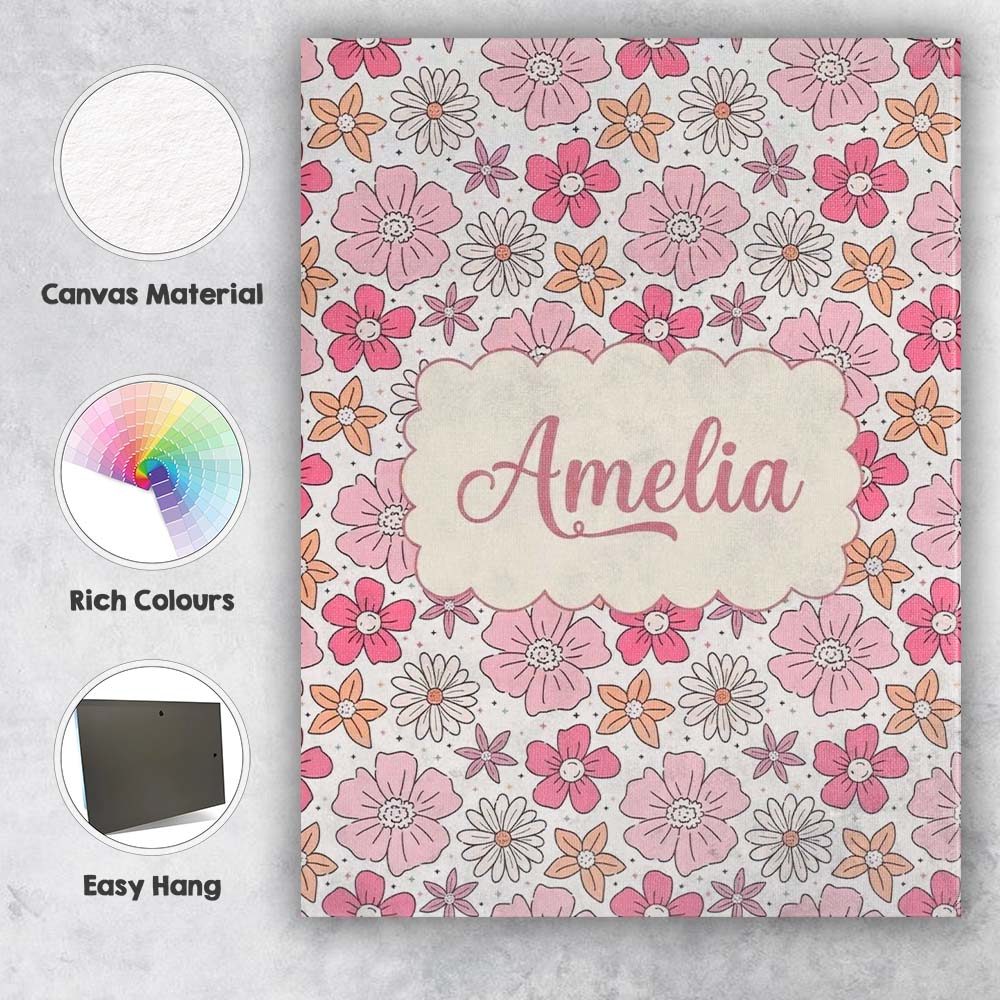 Personalised Name Cute Hand Drawn Floral Custom  Unique Gift Idea Elegant Feature Canvas Wall Art Print Decor Picture Ready to Hang