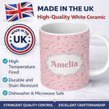 Personalized Custom Name Minimalist Leaf Sprig Pattern Soft Blush Pink Background Seamless 11oz Ceramic Coffee Tea Mug White Large Handle