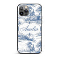 Vintage Toile Rural Landscape Farm Scene Blue Custom Name Protective Phone Case Mobile Cover Durable Everyday Smartphone Shock Resistant