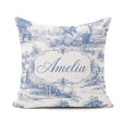 Custom Name Toile Rural Landscape Farm Scene Blue White Seamless Square Filled Cushion Throw Pillow Sofa Bed Home Decor Zip Washable UK Made