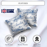 Custom Name Toile Rural Landscape Farm Scene Blue White Seamless Square Filled Cushion Throw Pillow Sofa Bed Home Decor Zip Washable UK Made