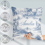 Custom Name Toile Rural Landscape Farm Scene Blue White Seamless Square Filled Cushion Throw Pillow Sofa Bed Home Decor Zip Washable UK Made
