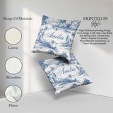 Custom Name Toile Rural Landscape Farm Scene Blue White Seamless Square Filled Cushion Throw Pillow Sofa Bed Home Decor Zip Washable UK Made