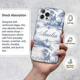 Vintage Toile Rural Landscape Farm Scene Blue Custom Name Protective Phone Case Mobile Cover Durable Everyday Smartphone Shock Resistant