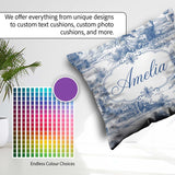 Custom Name Toile Rural Landscape Farm Scene Blue White Seamless Square Filled Cushion Throw Pillow Sofa Bed Home Decor Zip Washable UK Made