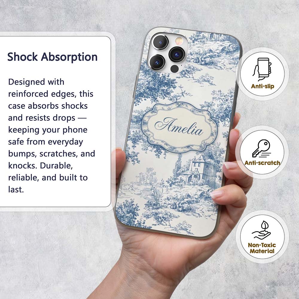 Vintage Toile Scenic Countryside Trees Village Custom Name Protective Phone Case Mobile Cover Durable Everyday Smartphone Shock Resistant