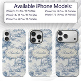 Vintage Toile Scenic Countryside Trees Village Custom Name Protective Phone Case Mobile Cover Durable Everyday Smartphone Shock Resistant