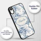 Vintage Toile Birds Nature Countryside Scene Blue Custom Name Protective Phone Case Mobile Cover Durable Everyday Smartphone Shock Resistant