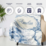 Vintage Toile Birds Nature Countryside Scene Blue White Seamless  Personalised Custom Name Super Soft Fleece Blanket Bed Sofa Throw
