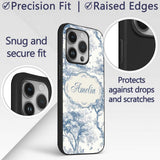 Vintage Toile Birds Nature Countryside Scene Blue Custom Name Protective Phone Case Mobile Cover Durable Everyday Smartphone Shock Resistant