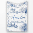 Vintage Toile Pastoral Countryside Village Scene Blue White  Personalised Custom Name Super Soft Fleece Blanket Bed Sofa Throw