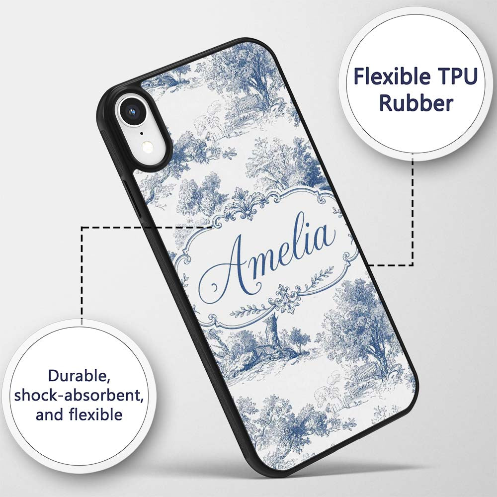 Vintage Toile Pastoral Countryside Village Scene Custom Name Protective Phone Case Mobile Cover Durable Everyday Smartphone Shock Resistant