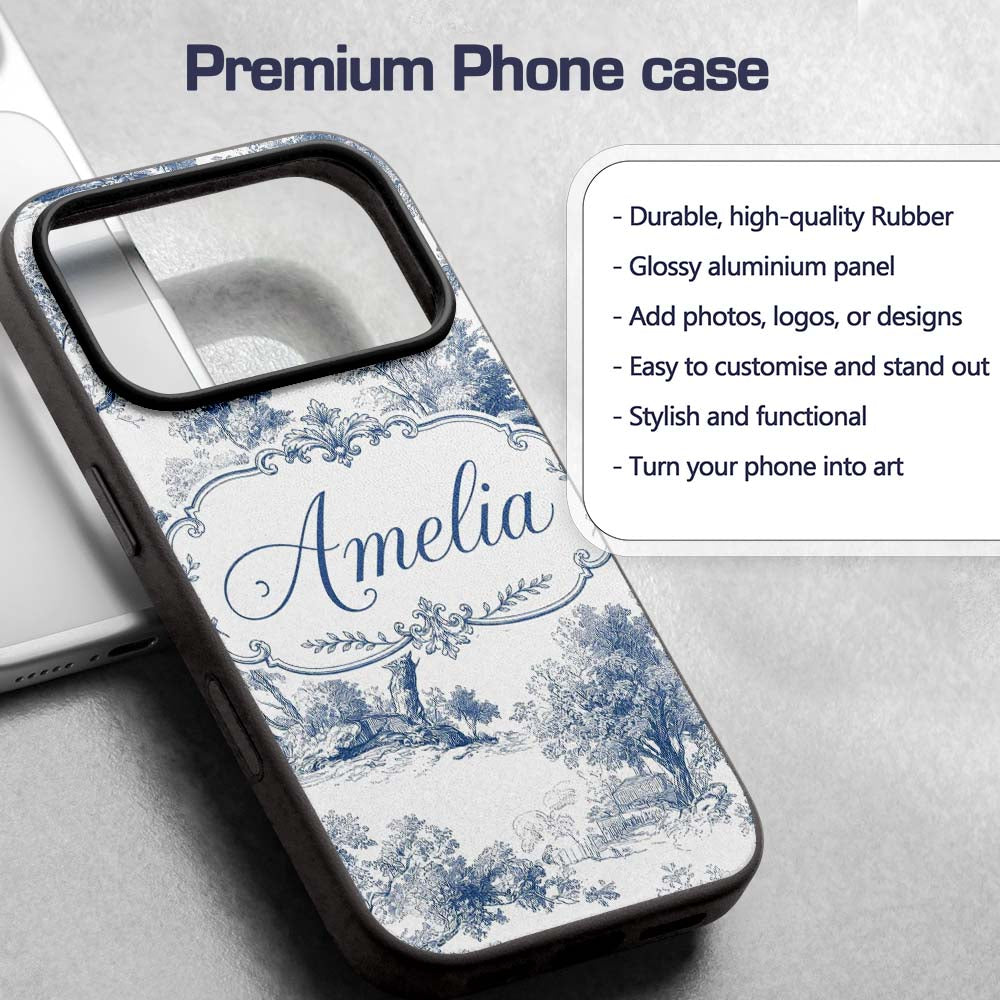Vintage Toile Pastoral Countryside Village Scene Custom Name Protective Phone Case Mobile Cover Durable Everyday Smartphone Shock Resistant