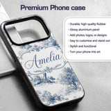 Vintage Toile Pastoral Countryside Village Scene Custom Name Protective Phone Case Mobile Cover Durable Everyday Smartphone Shock Resistant