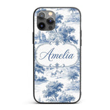 Vintage Toile Classic Rural Landscape Scene Blue Custom Name Protective Phone Case Mobile Cover Durable Everyday Smartphone Shock Resistant