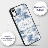 Vintage Toile Classic Rural Landscape Scene Blue Custom Name Protective Phone Case Mobile Cover Durable Everyday Smartphone Shock Resistant