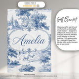 Vintage Toile Classic Rural Landscape Scene Blue White Seamless  Personalised Custom Name Super Soft Fleece Blanket Bed Sofa Throw