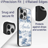 Vintage Toile Classic Rural Landscape Scene Blue Custom Name Protective Phone Case Mobile Cover Durable Everyday Smartphone Shock Resistant