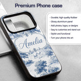 Vintage Toile Classic Rural Landscape Scene Blue Custom Name Protective Phone Case Mobile Cover Durable Everyday Smartphone Shock Resistant