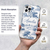 Vintage Toile Classic Rural Landscape Scene Blue Custom Name Protective Phone Case Mobile Cover Durable Everyday Smartphone Shock Resistant