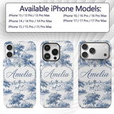 Vintage Toile Classic Rural Landscape Scene Blue Custom Name Protective Phone Case Mobile Cover Durable Everyday Smartphone Shock Resistant