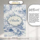 Vintage Toile Countryside Bridge River Scene Blue White Seamless  Personalised Custom Name Super Soft Fleece Blanket Bed Sofa Throw