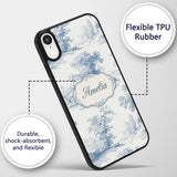 Vintage Toile Cottage River Landscape Scene Blue Custom Name Protective Phone Case Mobile Cover Durable Everyday Smartphone Shock Resistant