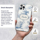Vintage Toile Cottage River Landscape Scene Blue Custom Name Protective Phone Case Mobile Cover Durable Everyday Smartphone Shock Resistant