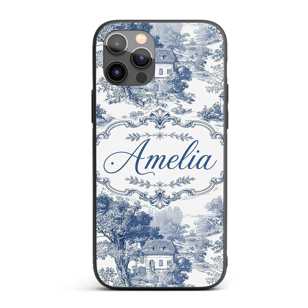 Vintage Toile Classic Village Scenic Landscape Custom Name Protective Phone Case Mobile Cover Durable Everyday Smartphone Shock Resistant