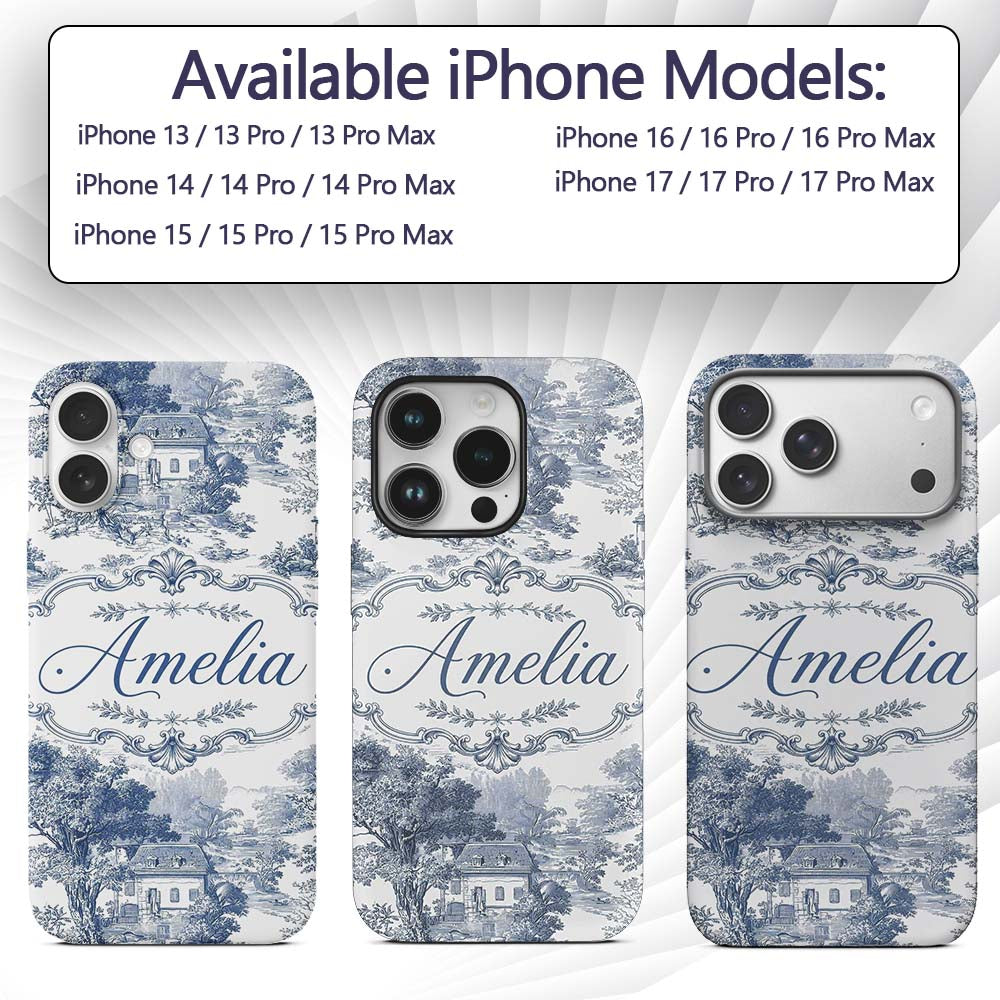 Vintage Toile Classic Village Scenic Landscape Custom Name Protective Phone Case Mobile Cover Durable Everyday Smartphone Shock Resistant