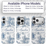 Vintage Toile Elegant Garden Bridge Scene Blue Custom Name Protective Phone Case Mobile Cover Durable Everyday Smartphone Shock Resistant