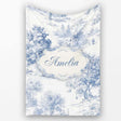 Vintage Toile Rustic Countryside Cottage Scene Blue White Seamless  Personalised Custom Name Super Soft Fleece Blanket Bed Sofa Throw