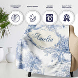 Vintage Toile Rustic Countryside Cottage Scene Blue White Seamless  Personalised Custom Name Super Soft Fleece Blanket Bed Sofa Throw