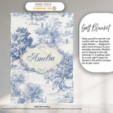 Vintage Toile Rustic Countryside Cottage Scene Blue White Seamless  Personalised Custom Name Super Soft Fleece Blanket Bed Sofa Throw