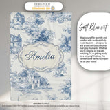 Vintage Toile Tree Nature Countryside Scene Blue White Seamless  Personalised Custom Name Super Soft Fleece Blanket Bed Sofa Throw