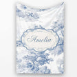 Vintage Toile Country House Landscape Scene Blue White Seamless  Personalised Custom Name Super Soft Fleece Blanket Bed Sofa Throw