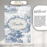Vintage Toile Country House Landscape Scene Blue White Seamless  Personalised Custom Name Super Soft Fleece Blanket Bed Sofa Throw