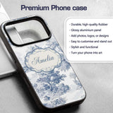 Vintage Toile Country House Landscape Scene Blue Custom Name Protective Phone Case Mobile Cover Durable Everyday Smartphone Shock Resistant
