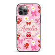 Cute Cherry Bow Daisy Heart Seamless Pattern on Custom Name Protective Phone Case Mobile Cover Durable Everyday Smartphone Shock Resistant