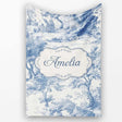 Vintage Toile Scenic Rural Village Landscape Blue White Seamless  Personalised Custom Name Super Soft Fleece Blanket Bed Sofa Throw
